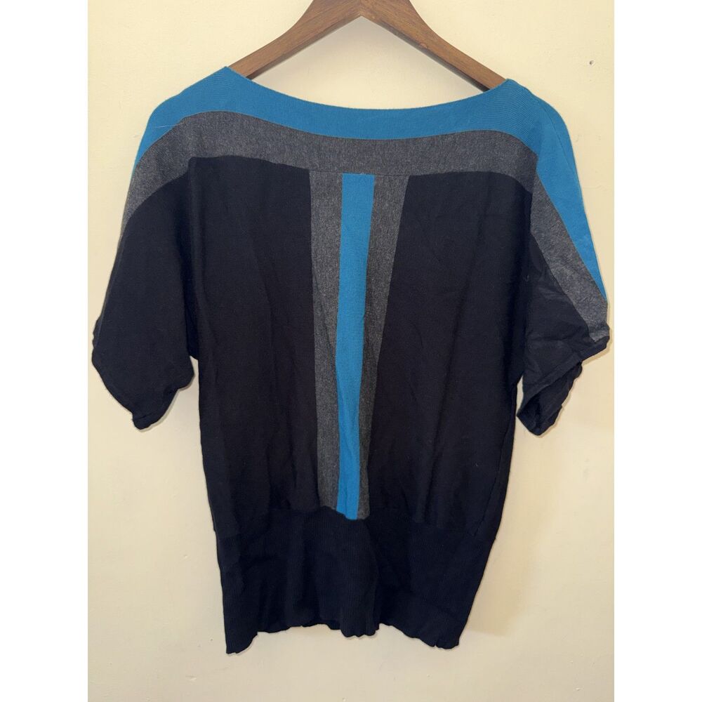 Cable & Gauge Colorblock Knit Top M Black Teal Blue Gray Dolman Sleeve Boat Neck - Picture 2 of 7